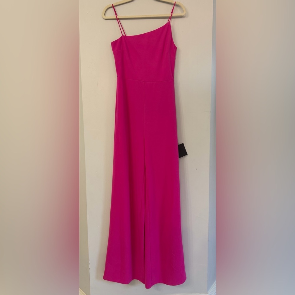 NEW Lulus hot pink asymmetrical wide leg spaghetti strap jumpsuit women’s Medium